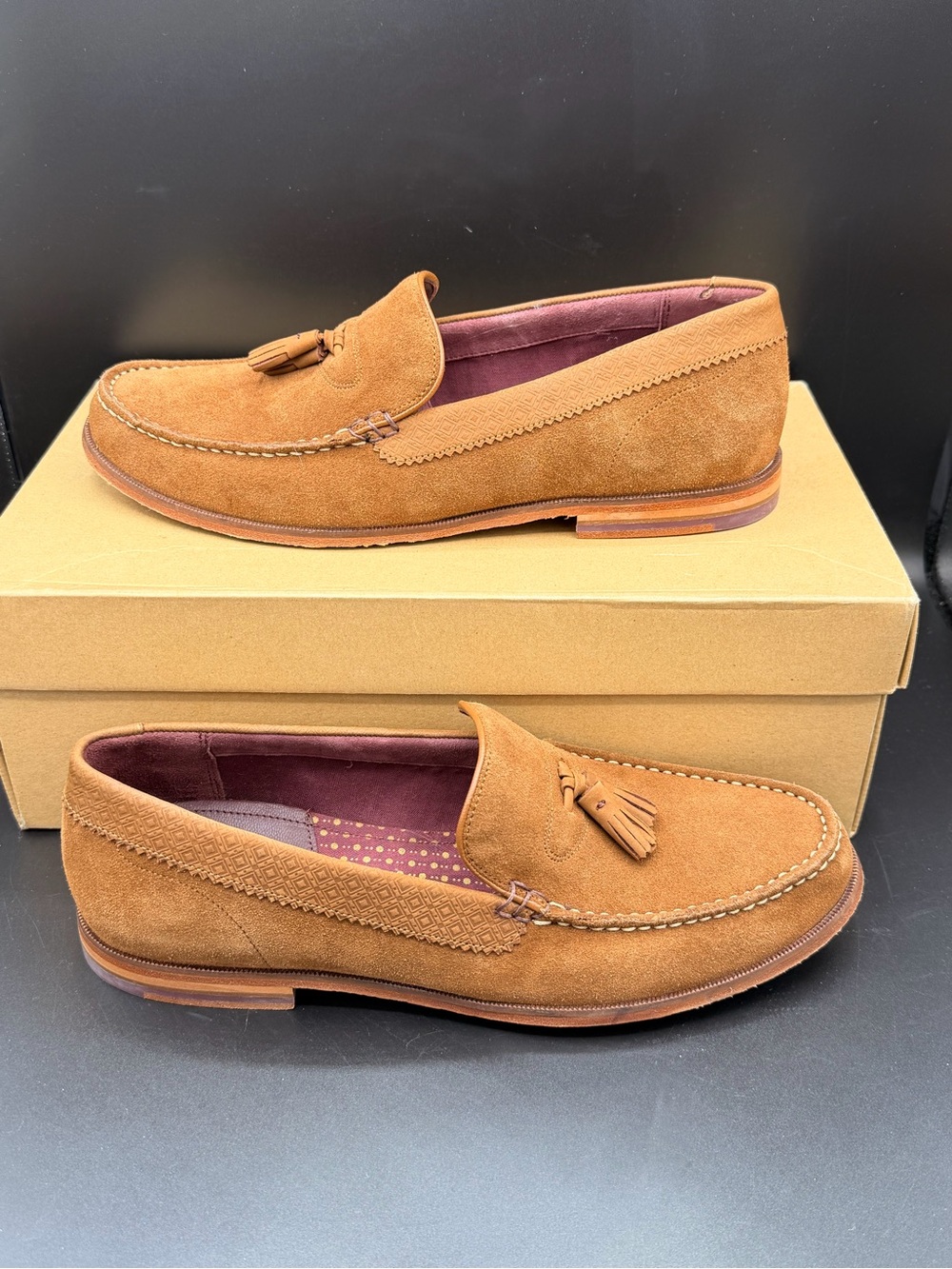 Ted Baker Dougge Leather Suede Tassel Loafers Brown Mens Shoe Size 10.5